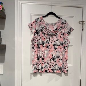 Kasper Pink and Gray Floral Blouse